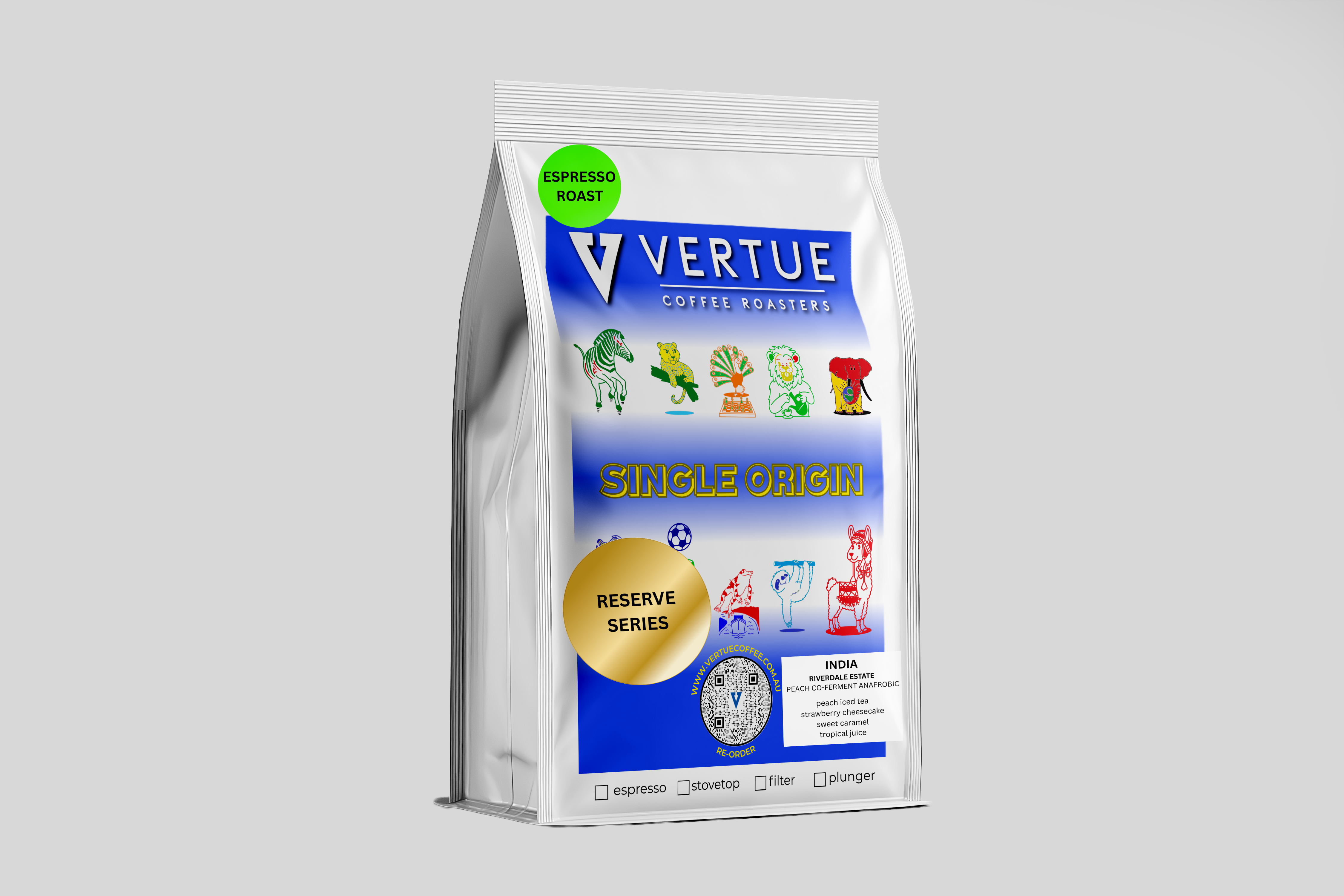 India Riverdale Estate PEACH Co-Ferment ESPRESSO Roast — Beans | Vertue Coffee Roasters